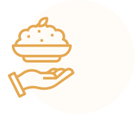 Hand holding bowl of food icon.